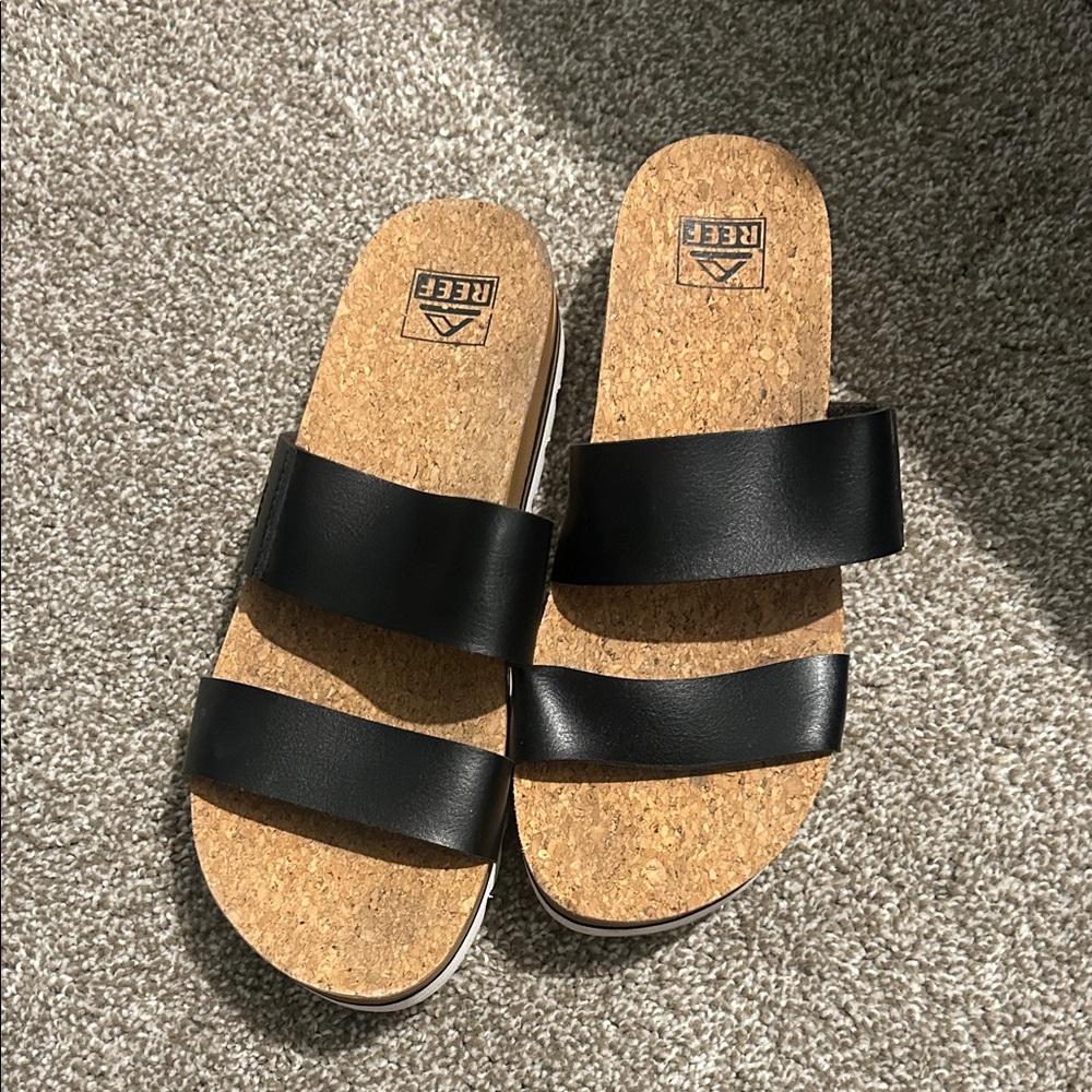 Reef Black Cork Slide Sandals